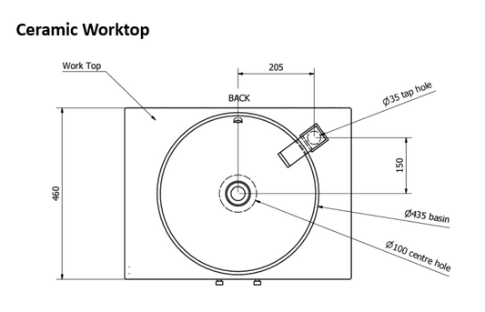 600mm Wall Mounted 2-Drawer Unit with Ceramic Worktop Sit-On Bowl
