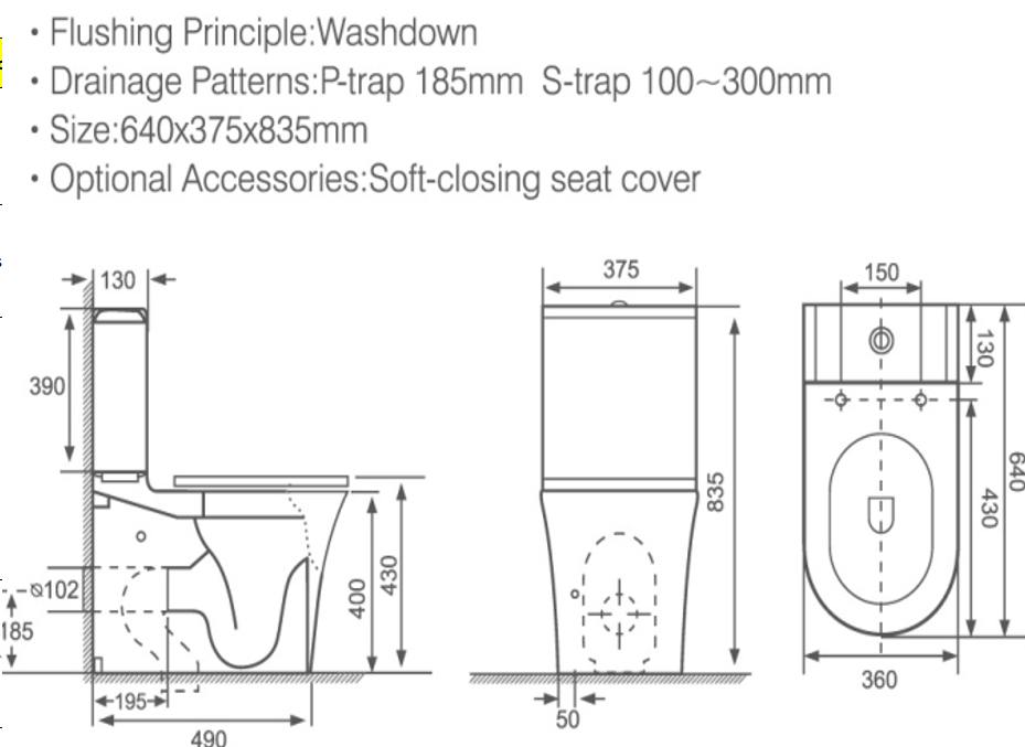 Kameo C/C Close to wall Pan with Cistern & Soft Close Seat