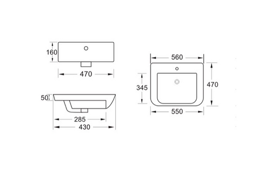 Kameo Semi Recessed 1TH Basin