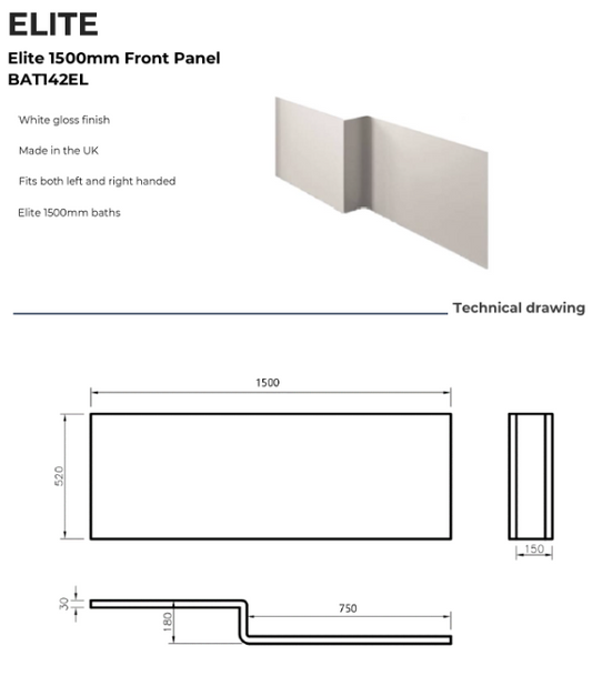 Elite Shower Bath Front Panel