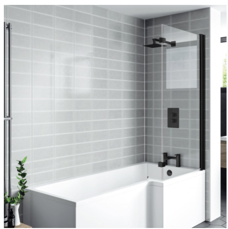 Nero L Shaped Shower Bath Screen with Extension Panel