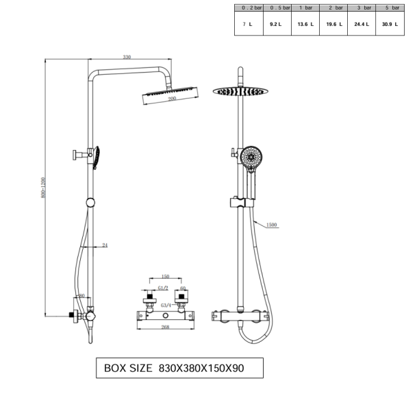 Nero Round Thermostatic Shower with overhead drench and sliding handset