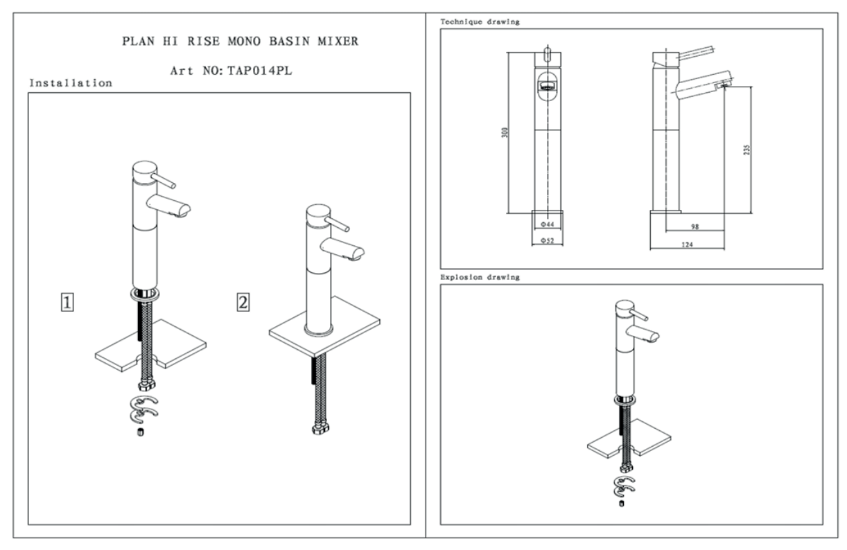 Plan Hi Rise Mono Basin Mixer