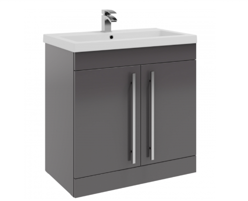Floor Standing 2-Door Unit & Mid-Depth Ceramic Basin