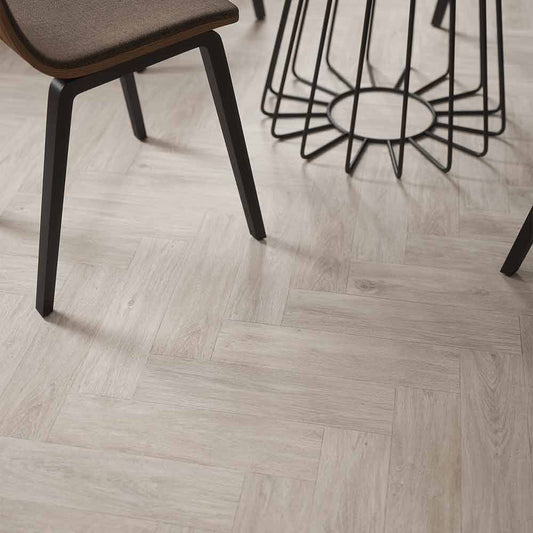 HydroClick Isadora Silver Elder Herringbone Laminate Flooring 1174mm x 294mm Pk/6
