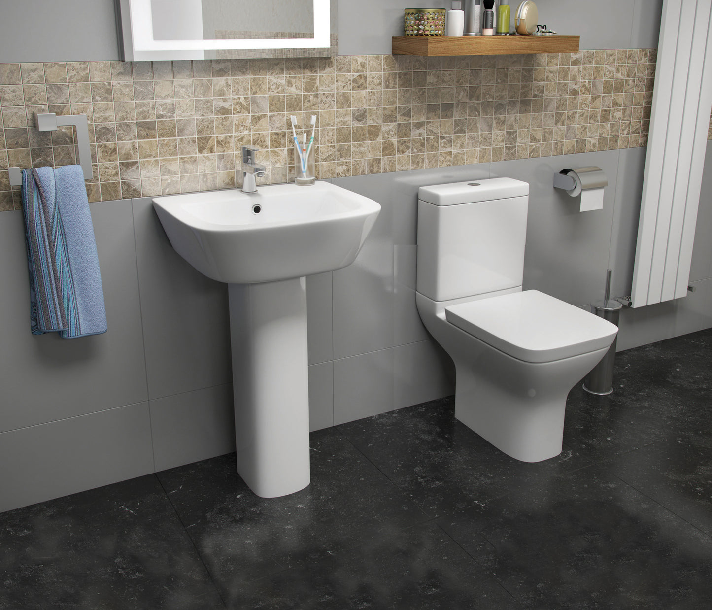 Project Square C/C WC Pan with Cistern & Soft Close Seat