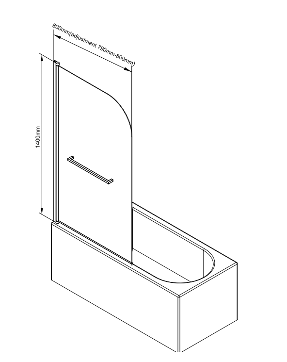 800*1400mm Bath Screen with Towel Rail