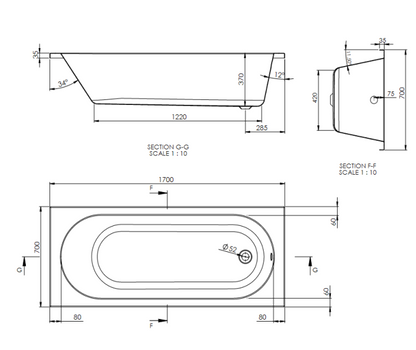 1700 x 700mm Single-Ended Bathtub