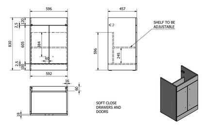 Floor Standing 2-Door Unit & Mid-Depth Ceramic Basin