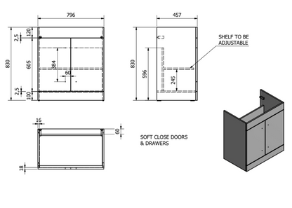 Floor Standing 2-Door Unit & Mid-Depth Ceramic Basin