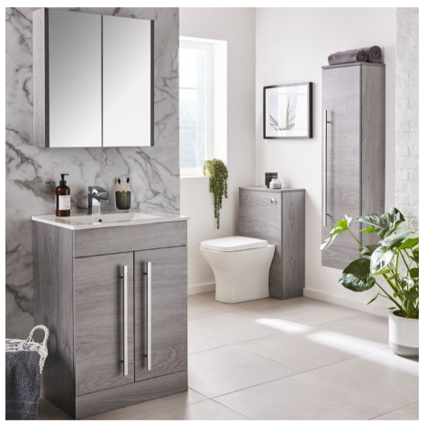 Floor Standing 2-Door Unit & Mid-Depth Ceramic Basin