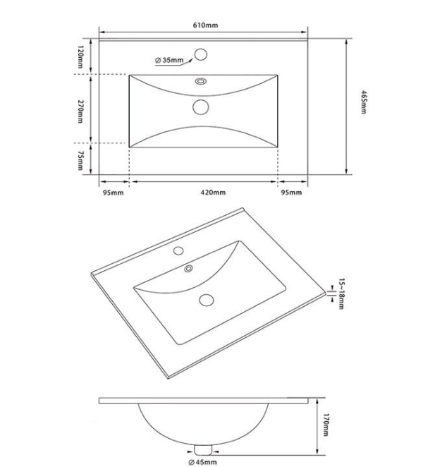 600mm 2 Drawer Floor Standing Unit with Ceramic Basin