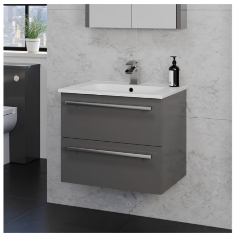 800mm Wall Mounted 2 Drawer Unit Inc. Ceramic Basin