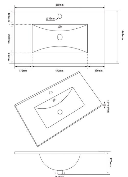 800mm Wall Mounted 2 Drawer Unit Inc. Ceramic Basin