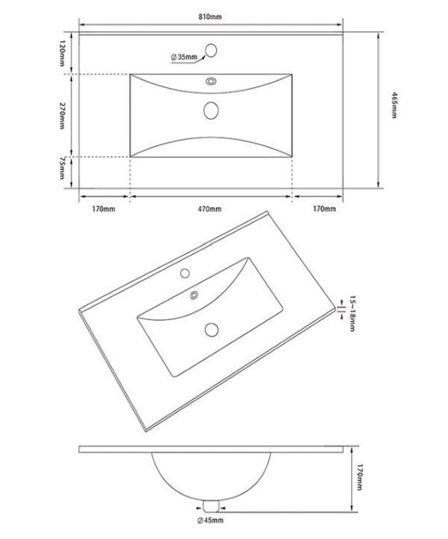 800mm 2 Drawer Floor Standing Unit with Ceramic Basin