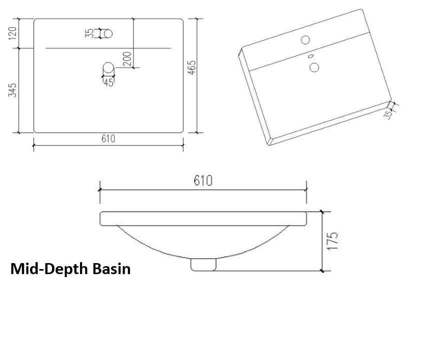 600 mm Wall Mounted 2 Drawer Unit Inc. Ceramic Basin