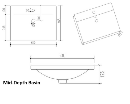 600 mm Wall Mounted 2 Drawer Unit Inc. Ceramic Basin