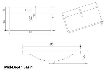800mm Wall Mounted 2 Drawer Unit Inc. Ceramic Basin