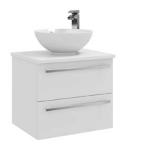 600mm Wall Mounted 2-Drawer Unit with Ceramic Worktop Sit-On Bowl