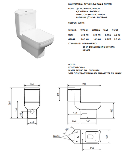 Project Round C/C WC Pan with C/C Corner cistern& Soft Close Seat