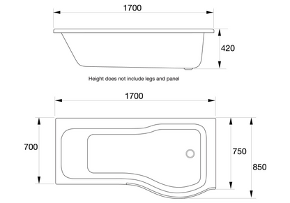 Oblique P Shaped 1700x850mm Left & Right Handed Baths With Legs
