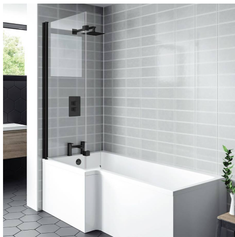 Nero L Shaped Shower Bath Screen with Extension Panel