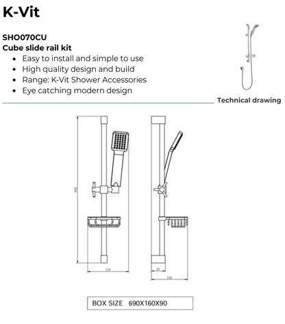 Pure Triple Thermostatic Concealed Shower with Slide Rail Kit & Overhead Drencher