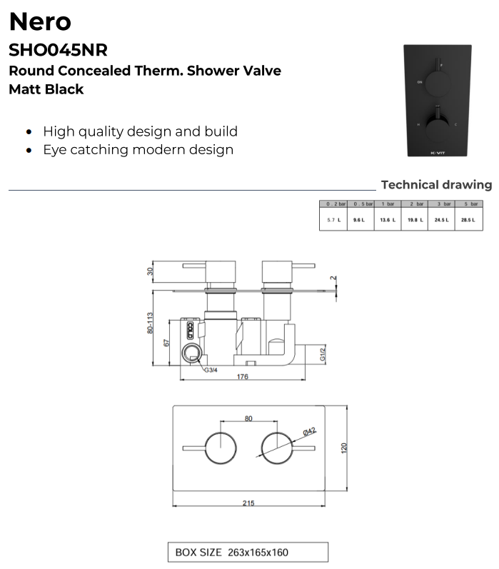 Nero Round Thermostatic Shower with Adjustable Slide Rail Kit
