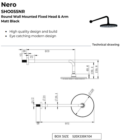 Nero Round Thermostatic Shower with Separate Hand shower & Fixed Overhead Drencher
