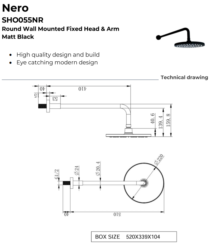 Nero Round Thermostatic Shower with Adjustable Slide Rail Kit & Fixed Overhead Drencher