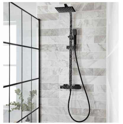 Nero Square Thermostatic Bar Shower with overhead drench and sliding handset