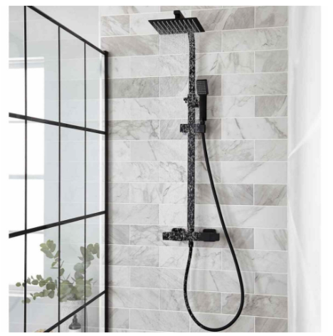Nero Square Thermostatic Bar Shower with overhead drench and sliding handset