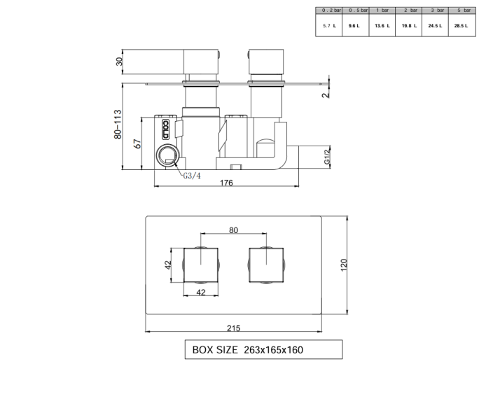Nero Square Thermostatic Shower Valve with Fixed overhead drencher