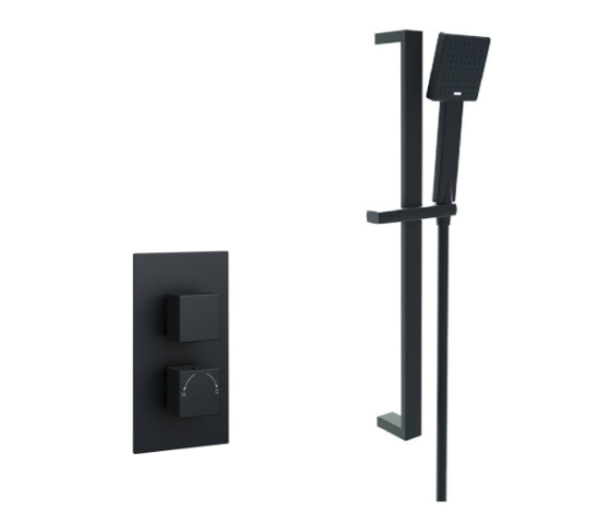 Nero Square Thermostatic Shower with Adjustable Slide Rail Kit