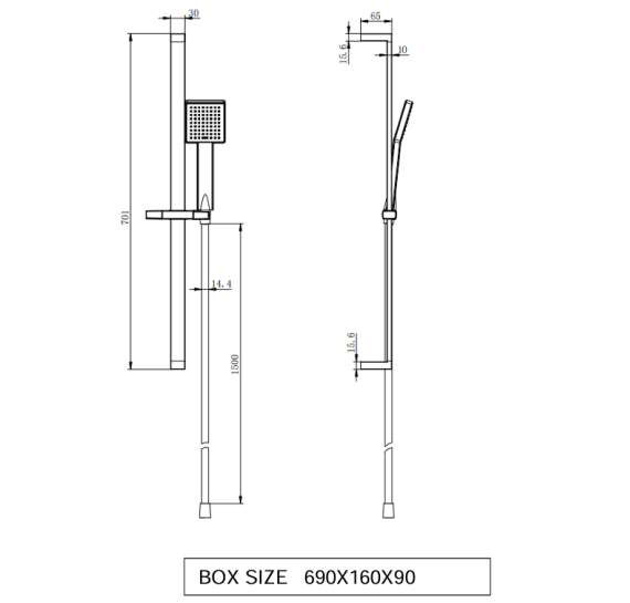 Nero Square Thermostatic Shower with Adjustable Slide Rail Kit