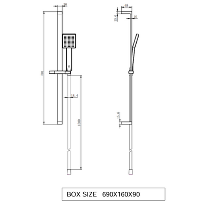 Nero Square Thermostatic Shower with Adjustable Slide Rail Kit