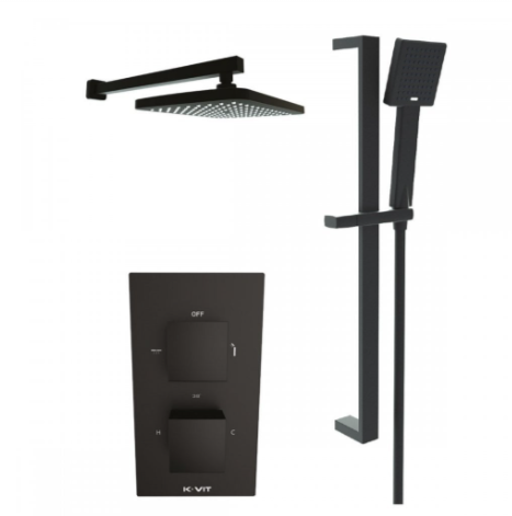 Nero Square Thermostatic Shower with Adjustable Slide Rail Kit & Fixed Overhead Drencher