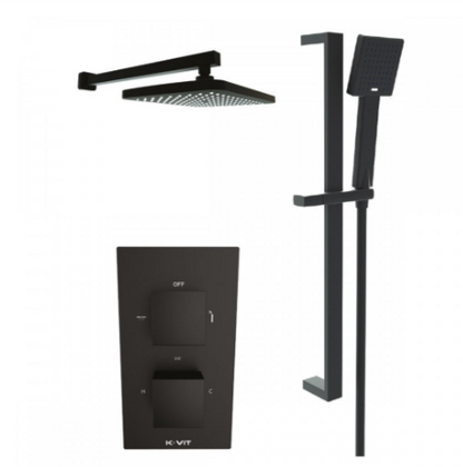 Nero Square Thermostatic Shower with Adjustable Slide Rail Kit & Fixed Overhead Drencher