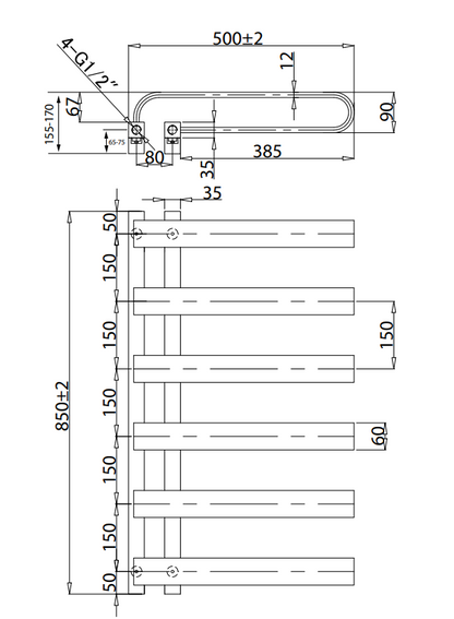 Texas 850 x 500mm Towel Rail Anthracite