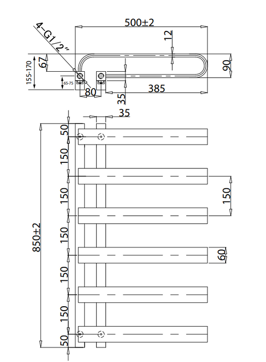 Texas 850 x 500mm Towel Rail Anthracite