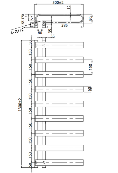 Texas 1300 x 500mm Towel Rail Anthracite