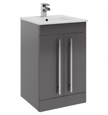 Floor Standing 2-Door Unit & Mid-Depth Ceramic Basin