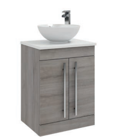 600mm Floor Standing 2-Door Unit with Ceramic Worktop & Sit-On Bowl