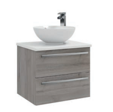600mm Wall Mounted 2-Drawer Unit with Ceramic Worktop Sit-On Bowl