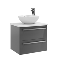600mm Wall Mounted 2-Drawer Unit with Ceramic Worktop Sit-On Bowl