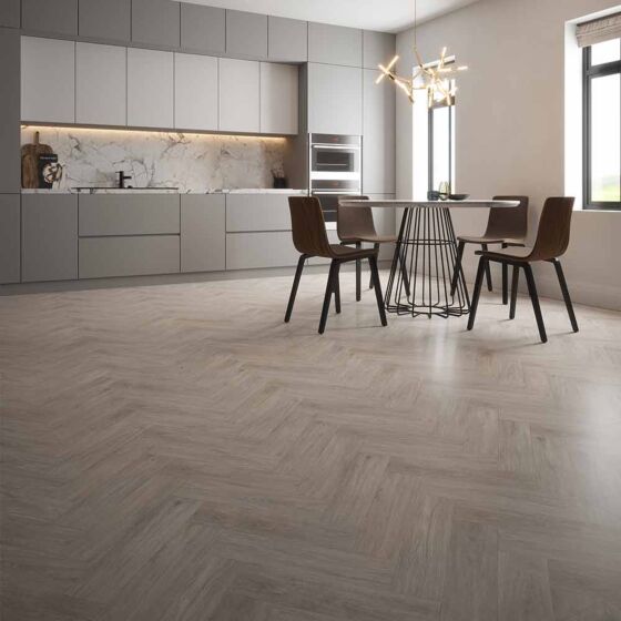 HydroClick Isadora Silver Elder Herringbone Laminate Flooring 1174mm x 294mm Pk/6