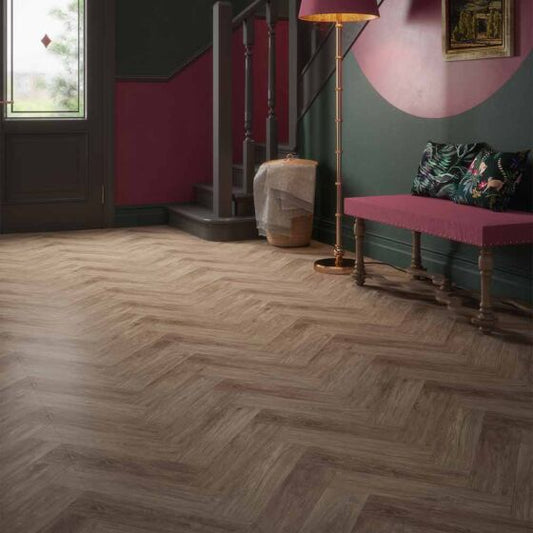 HydroClick Coburn Warm Walnut Herringbone Laminate Flooring 1174x294mm Pk/6